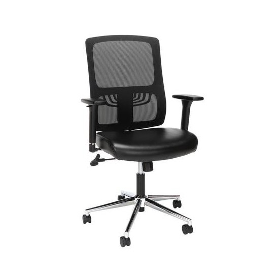 OFM Essentials Collection Mid Back Mesh Back with Leather Seat Office Chair, Lumbar Support (ESS-3048)