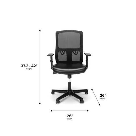 OFM Essentials Collection Mid Back Mesh Back with Leather Seat Office Chair, Lumbar Support (ESS-3048)