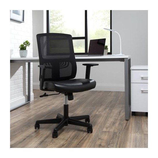 OFM Essentials Collection Mid Back Mesh Back with Leather Seat Office Chair, Lumbar Support (ESS-3048)