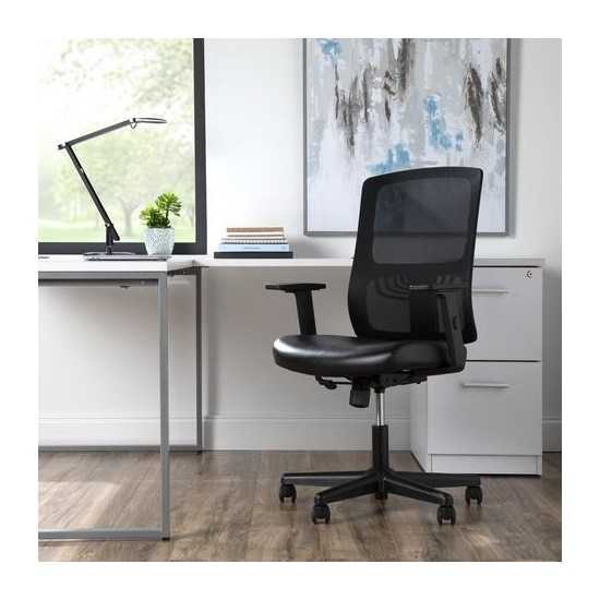 OFM Essentials Collection Mid Back Mesh Back with Leather Seat Office Chair, Lumbar Support (ESS-3048)