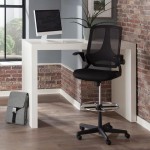 OFM Essentials Collection Mid Back Mesh Drafting Chair, Drafting Stool, Flip Arms (ESS-3046)