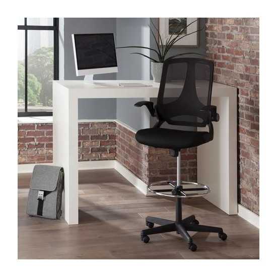 OFM Essentials Collection Mid Back Mesh Drafting Chair, Drafting Stool, Flip Arms (ESS-3046)