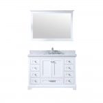 Dukes 48" White Single Vanity, White Carrara Marble Top, White Square Sink and 46" Mirror