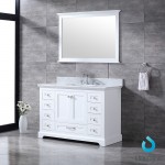 Dukes 48" White Single Vanity, White Carrara Marble Top, White Square Sink and 46" Mirror