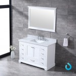 Dukes 48" White Single Vanity, White Carrara Marble Top, White Square Sink and 46" Mirror
