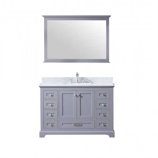 Dukes 48" Dark Grey Single Vanity, White Carrara Marble Top, White Square Sink and 46" Mirror w/ Faucet