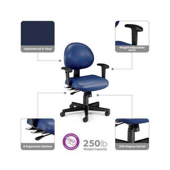OFM Model 241-VAM-AA 24 Hour Ergonomic Task Chair with Arms, Anti-Microbial/Anti-Bacterial Vinyl, Mid Back