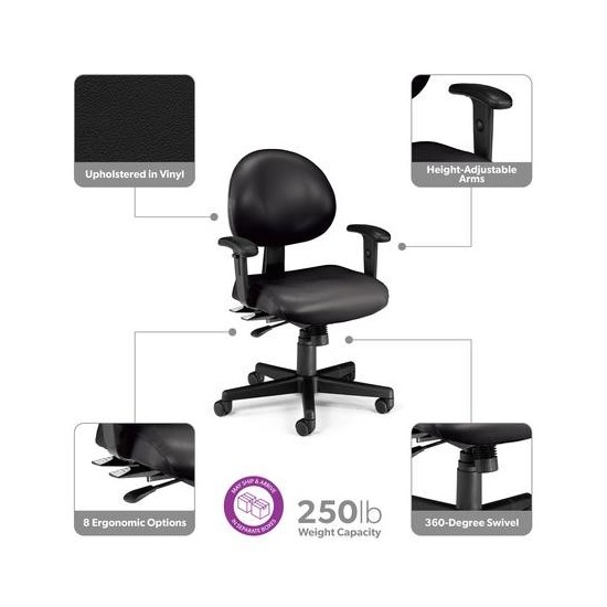 OFM Model 241-VAM-AA 24 Hour Ergonomic Task Chair with Arms, Anti-Microbial/Anti-Bacterial Vinyl, Mid Back