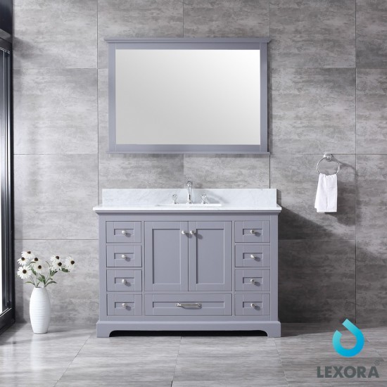 Dukes 48" Dark Grey Single Vanity, White Carrara Marble Top, White Square Sink and 46" Mirror