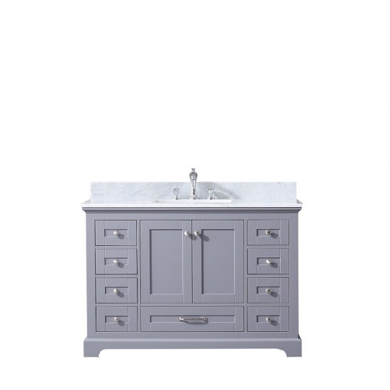 Dukes 48" Dark Grey Single Vanity, White Carrara Marble Top, White Square Sink and no Mirror