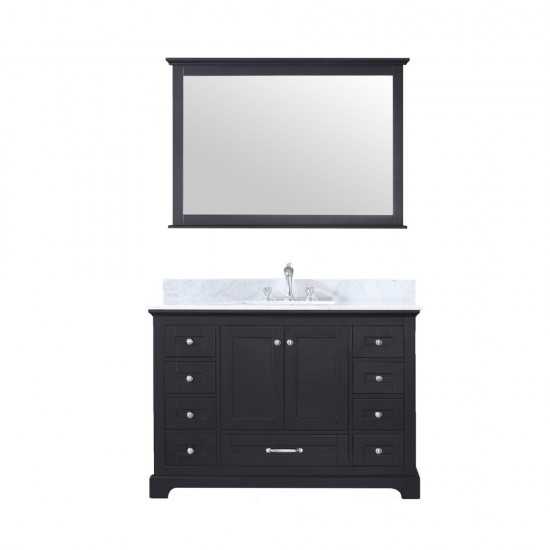 Dukes 48" Espresso Single Vanity, White Carrara Marble Top, White Square Sink and 46" Mirror w/ Faucet