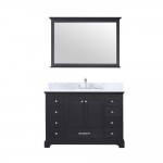 Dukes 48" Espresso Single Vanity, White Carrara Marble Top, White Square Sink and 46" Mirror