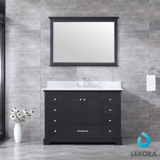 Dukes 48" Espresso Single Vanity, White Carrara Marble Top, White Square Sink and 46" Mirror