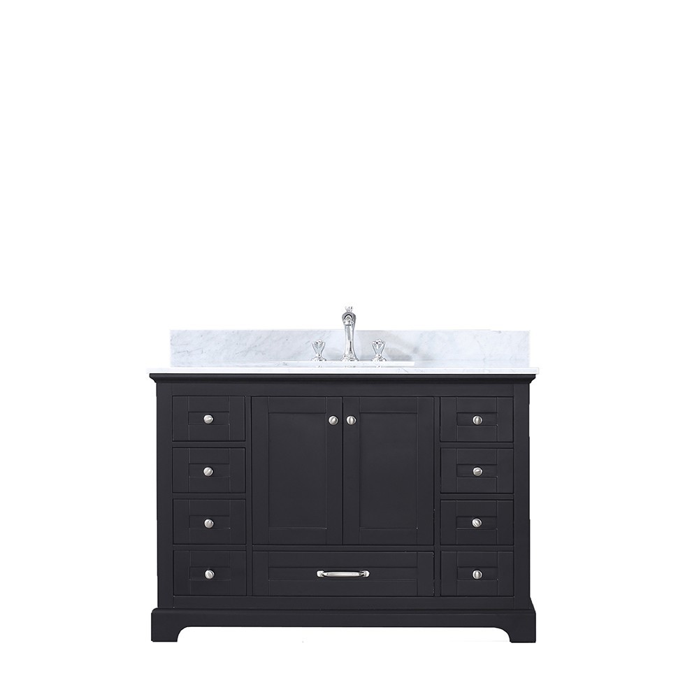 Dukes 48" Espresso Single Vanity, White Carrara Marble Top, White Square Sink and no Mirror