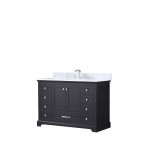 Dukes 48" Espresso Single Vanity, White Carrara Marble Top, White Square Sink and no Mirror