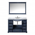 Dukes 48" Navy Blue Single Vanity, White Carrara Marble Top, White Square Sink and 46" Mirror w/ Faucet