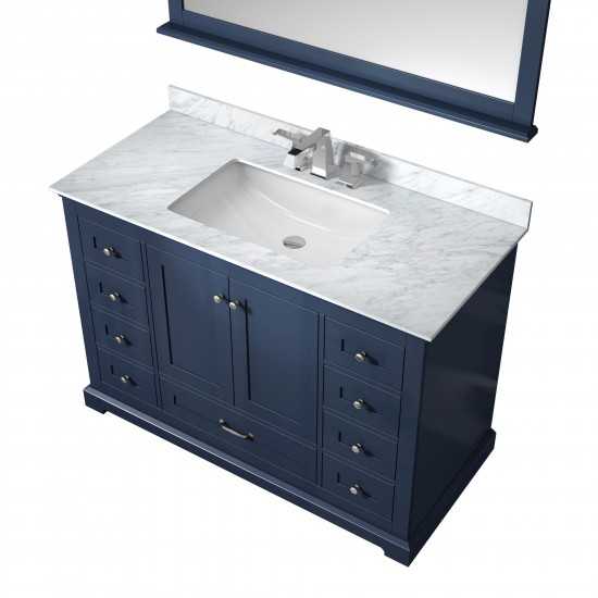 Dukes 48" Navy Blue Single Vanity, White Carrara Marble Top, White Square Sink and 46" Mirror w/ Faucet