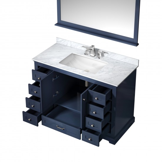 Dukes 48" Navy Blue Single Vanity, White Carrara Marble Top, White Square Sink and 46" Mirror w/ Faucet