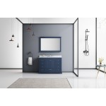 Dukes 48" Navy Blue Single Vanity, White Carrara Marble Top, White Square Sink and 46" Mirror w/ Faucet