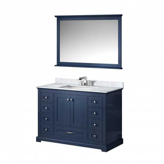 Dukes 48" Navy Blue Single Vanity, White Carrara Marble Top, White Square Sink and 46" Mirror