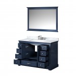 Dukes 48" Navy Blue Single Vanity, White Carrara Marble Top, White Square Sink and 46" Mirror