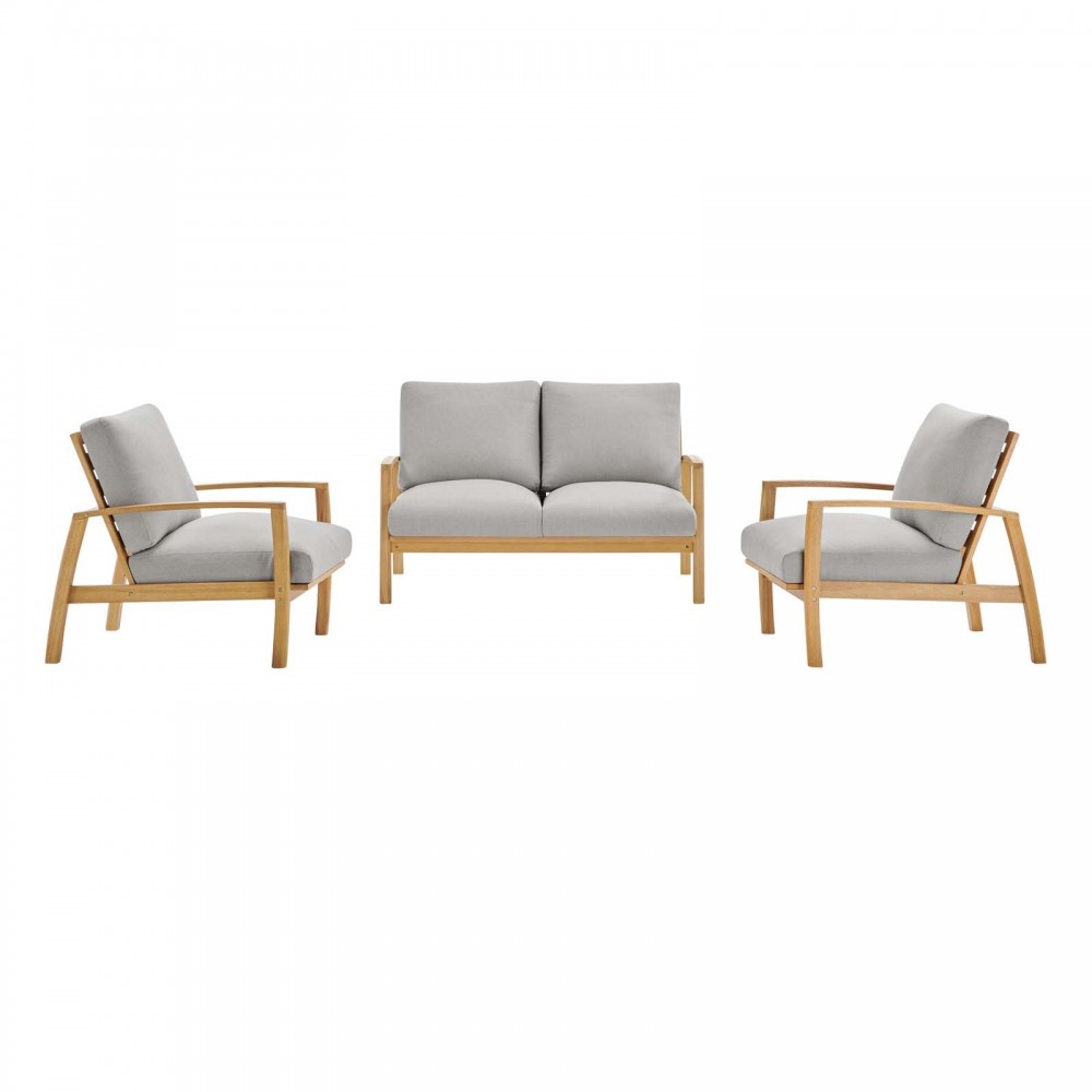 Orlean 3 Piece Outdoor Patio Eucalyptus Wood Set