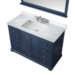 Dukes 48" Navy Blue Single Vanity, White Carrara Marble Top, White Square Sink and 46" Mirror