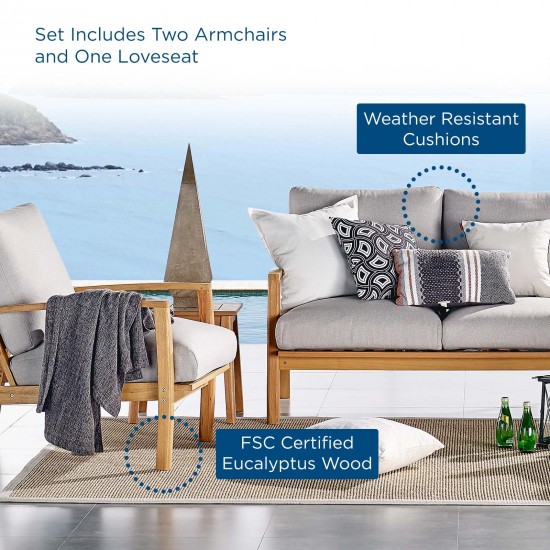Orlean 3 Piece Outdoor Patio Eucalyptus Wood Set