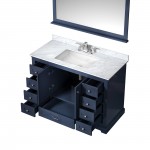 Dukes 48" Navy Blue Single Vanity, White Carrara Marble Top, White Square Sink and 46" Mirror