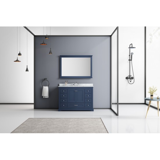 Dukes 48" Navy Blue Single Vanity, White Carrara Marble Top, White Square Sink and 46" Mirror