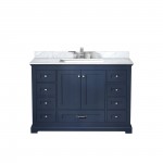 Dukes 48" Navy Blue Single Vanity, White Carrara Marble Top, White Square Sink and no Mirror