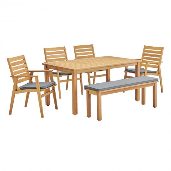 Syracuse 6 Piecce Outdoor Patio Eucalyptus Wood Dining Set