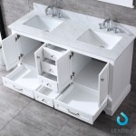 Dukes 60" White Double Vanity, White Carrara Marble Top, White Square Sinks and 58" Mirror w/ Faucets