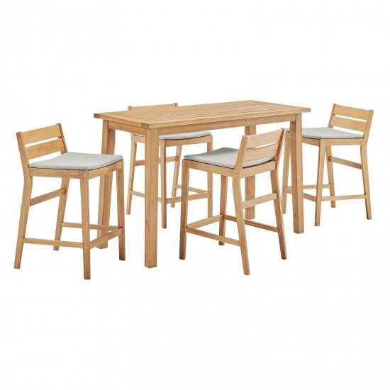 Riverlake 5 Piece Outdoor Patio Ash Wood Bar Set