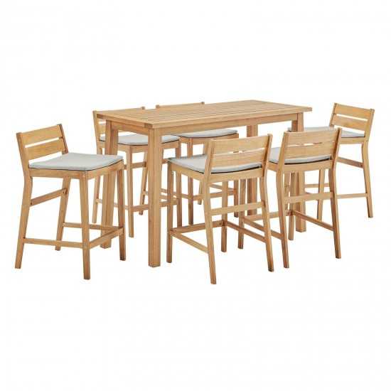 Riverlake 7 Piece Outdoor Patio Ash Wood Bar Set