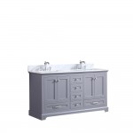 Dukes 60" Dark Grey Double Vanity, White Carrara Marble Top, White Square Sinks and no Mirror