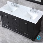 Dukes 60" Espresso Double Vanity, White Carrara Marble Top, White Square Sinks and 58" Mirror w/ Faucets