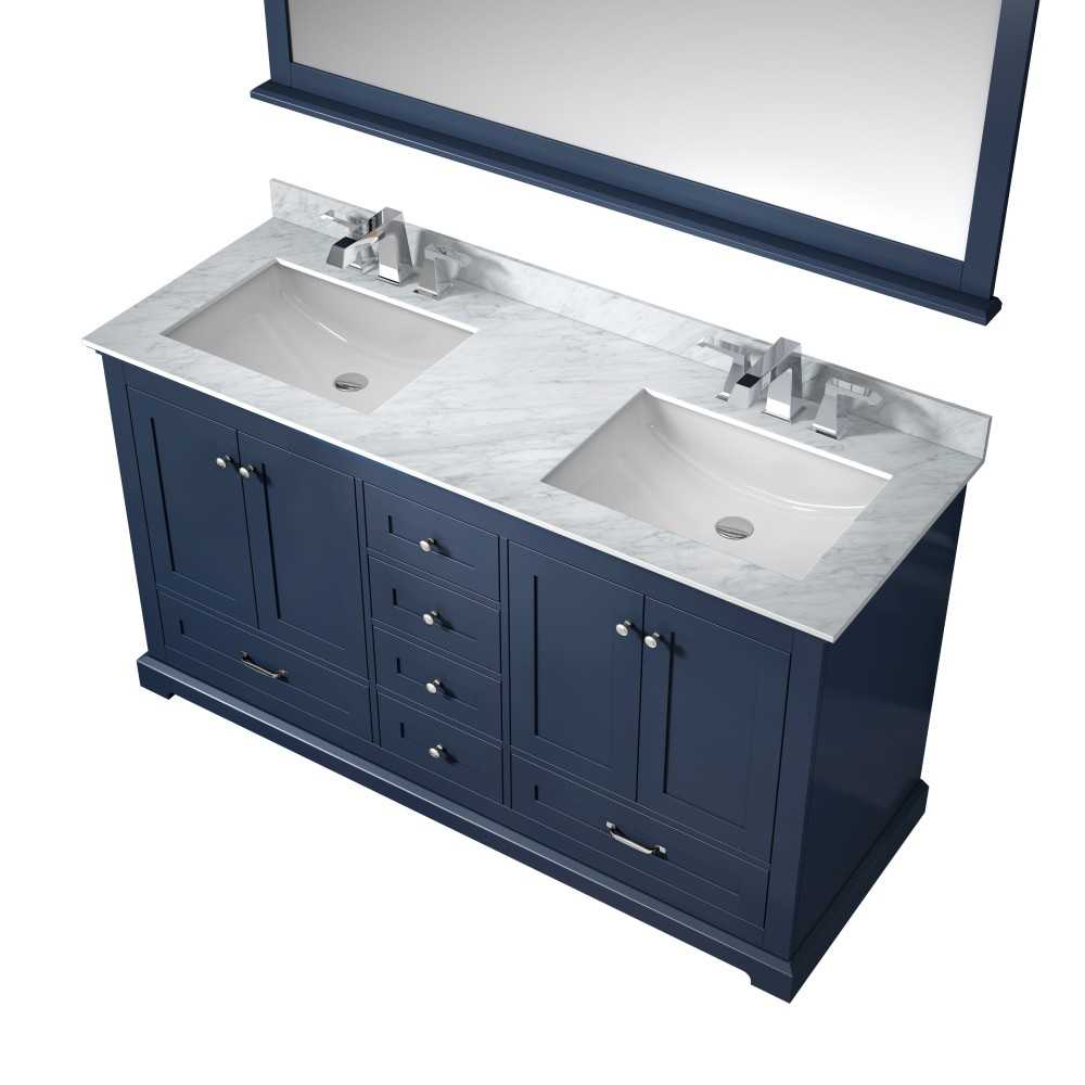 60 In. Navy Blue Double Vanity Ensemble with White Carrara Marble Top