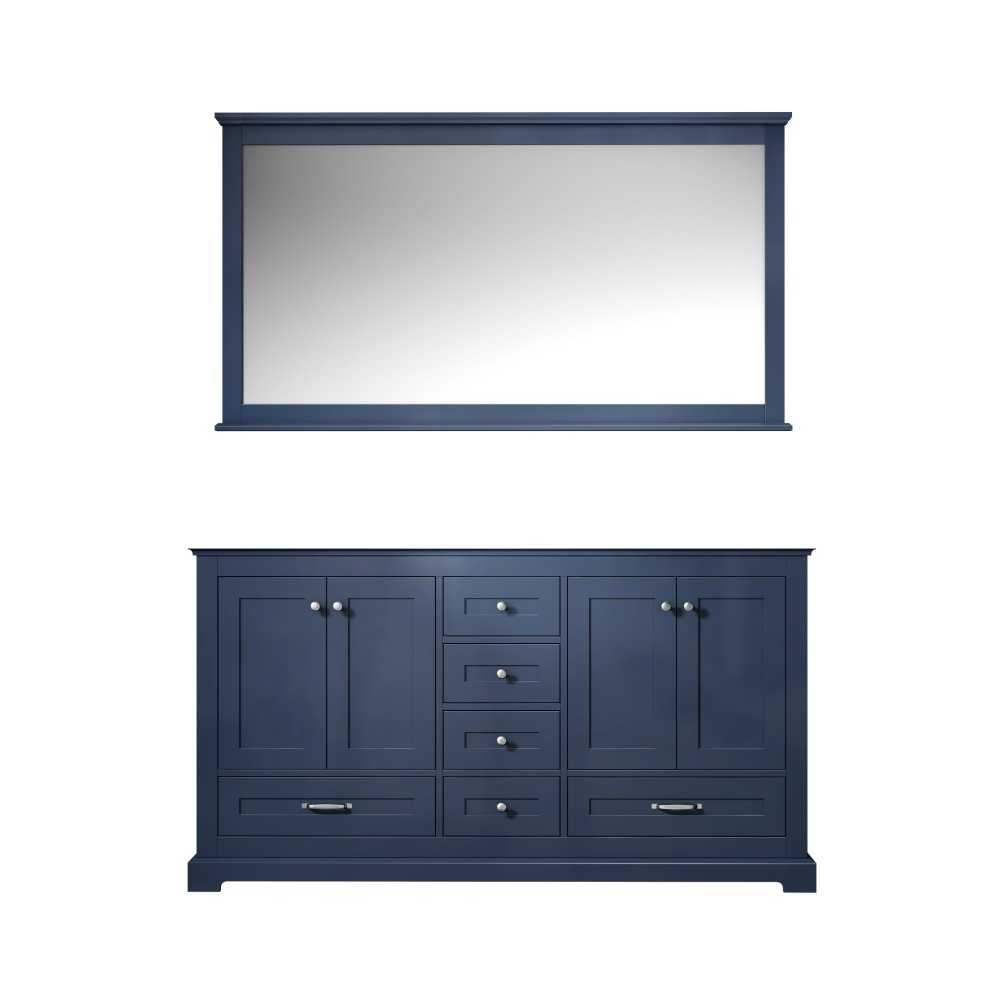 Dukes 60" Navy Blue Double Vanity, no Top and 58" Mirror