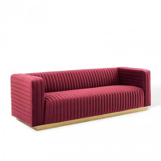 Charisma Channel Tufted Performance Velvet Living Room Sofa