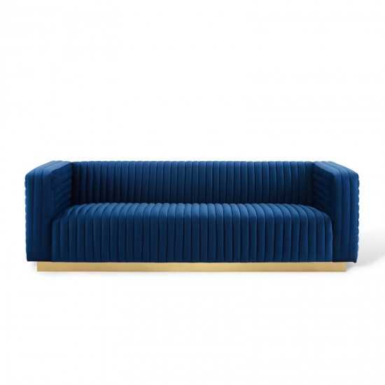 Charisma Channel Tufted Performance Velvet Living Room Sofa