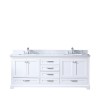 Dukes 80" White Double Vanity, White Carrara Marble Top, White Square Sinks and no Mirror