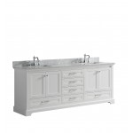 Dukes 80" White Double Vanity, White Carrara Marble Top, White Square Sinks and no Mirror