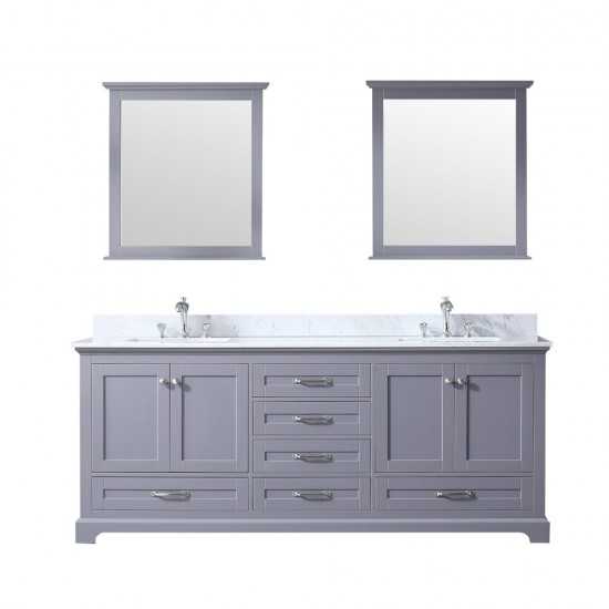 Dukes 80" Dark Grey Double Vanity, White Carrara Marble Top, White Square Sinks and 30" Mirrors w/ Faucets