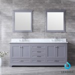 Dukes 80" Dark Grey Double Vanity, White Carrara Marble Top, White Square Sinks and 30" Mirrors w/ Faucets