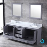 Dukes 80" Dark Grey Double Vanity, White Carrara Marble Top, White Square Sinks and 30" Mirrors w/ Faucets