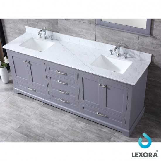 Dukes 80" Dark Grey Double Vanity, White Carrara Marble Top, White Square Sinks and 30" Mirrors w/ Faucets