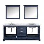 Dukes 80" Navy Blue Double Vanity, White Carrara Marble Top, White Square Sinks and 30" Mirrors w/ Faucets