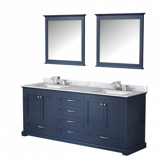 Dukes 80" Navy Blue Double Vanity, White Carrara Marble Top, White Square Sinks and 30" Mirrors w/ Faucets