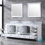 Dukes 84" White Double Vanity, White Carrara Marble Top, White Square Sinks and 34" Mirrors w/ Faucets